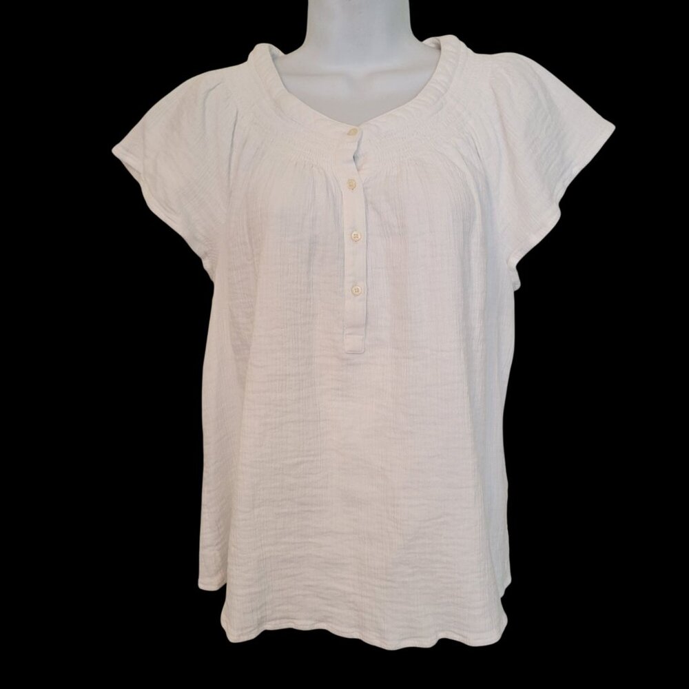 Vineyard Vines White Flutter Sleeve White Top Smocked Cotton Blouse M